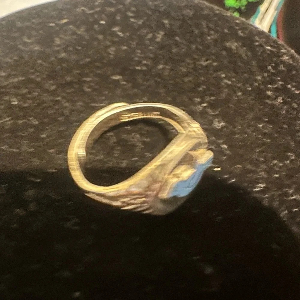 Sterling Silver Blue Enamel Bird Signet Ring Vintage 7g  reminiscent of CampFire - Picture 5 of 13